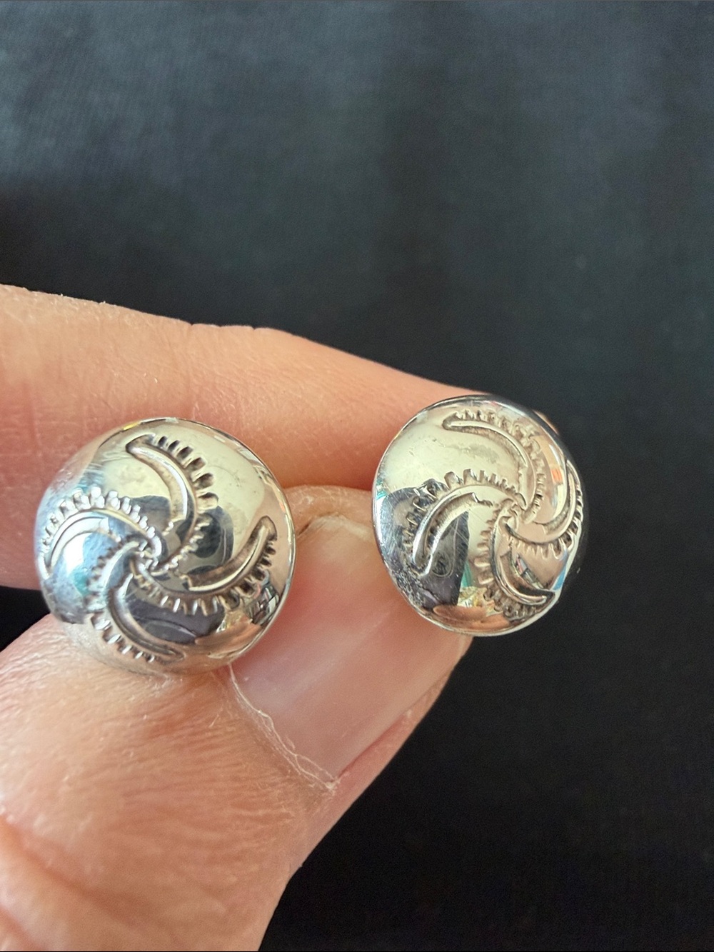 Vintage 925 sterling silver Southwestern hand carved dome earrings